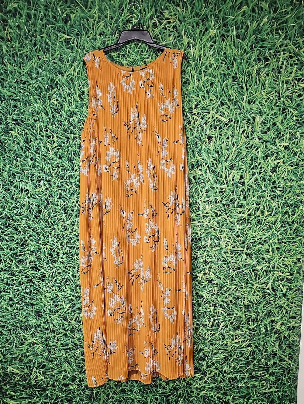 Banana Republic Mustard Yellow Floral Pleated Maxi Dress